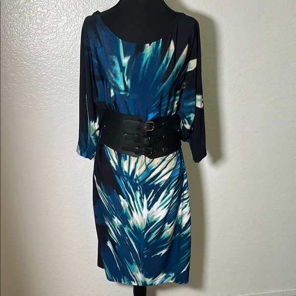 Blue Asymmetrical Dress with Dolman Sleeves - Picture 3 of 12